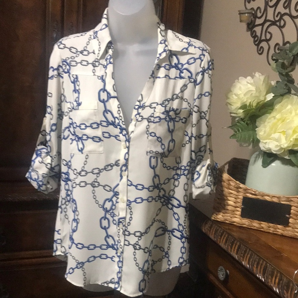 Express Portofino rolled sleeves blue and black chains